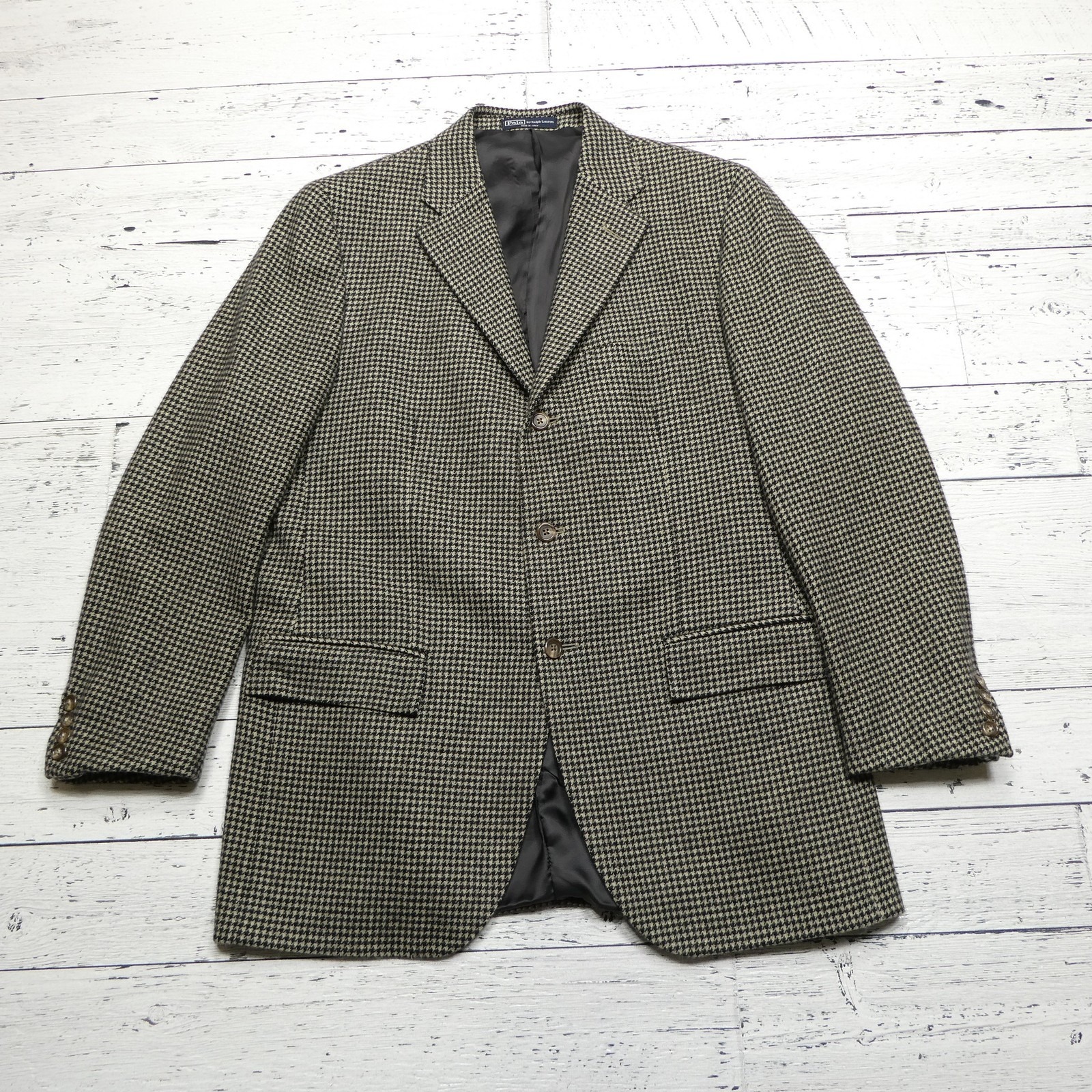 Polo Ralph Lauren Blazer Mens Large 42 Houndstooth Cashmere Italy Sport Jacket
